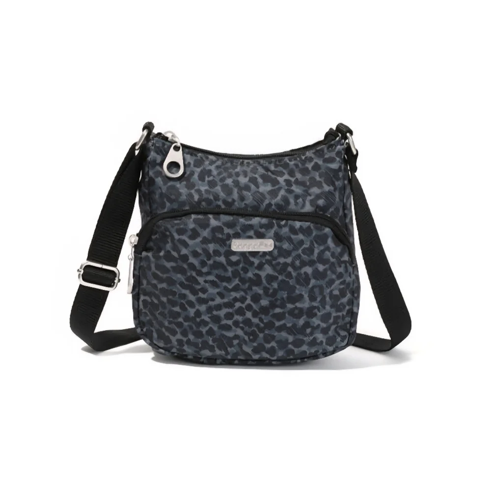 Baggallini Joey Black Gray Charcoal Cheetah Mini Crossbody Bag Purse